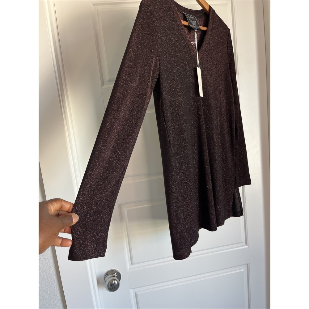 Johnny Was Jade Demi Metallic Easy Pant and Tunic Top V-neck Set  Burgundy New S - Picture 5 of 14